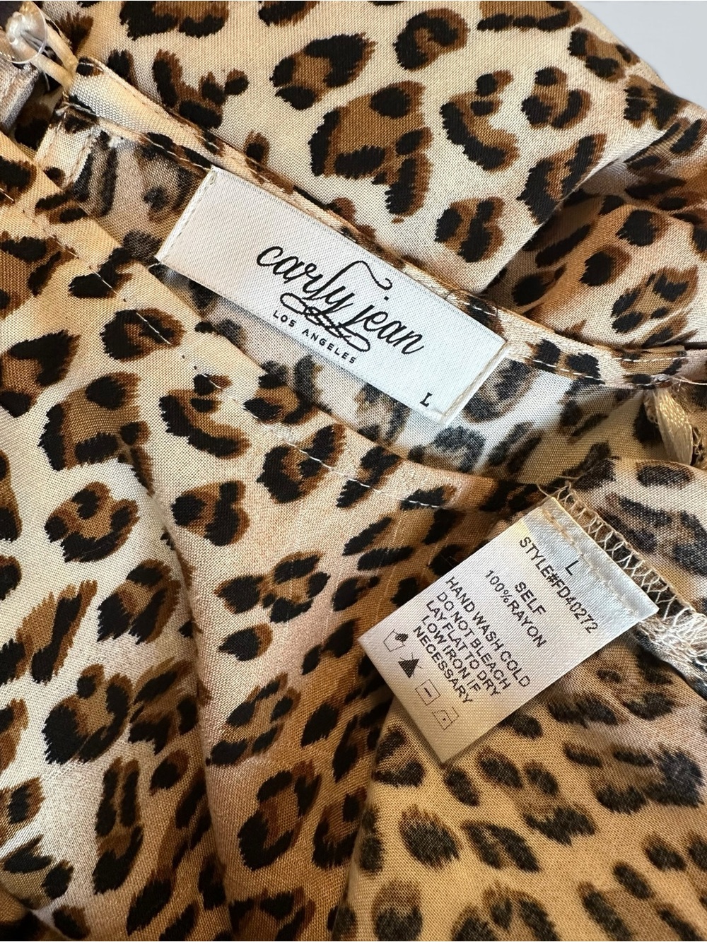 Carly Jean Los Angeles CJLA Rayon LEOPARD Tiered Midi Dress Large L - Picture 5 of 7